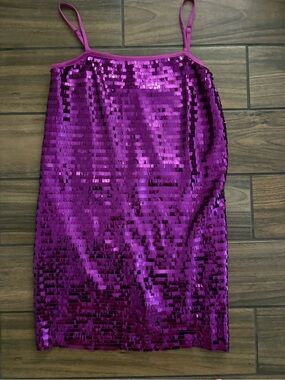 Aqua Hot Pink Sequin Spaghetti Strap Dress